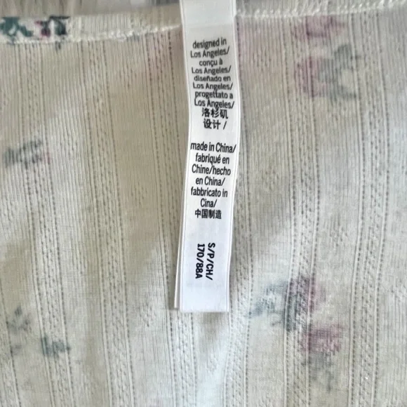 For Love & Lemons Pointelle Romper White Floral Deep V Neck Pajama Size Small - Picture 7 of 9